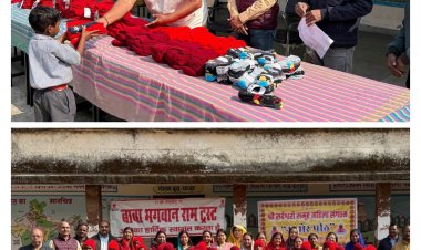 बालक प्राथमिक शाला आश्रम नीमगांव के बच्चों को ट्रस्ट ने बांटे गर्म कपड़े