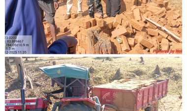 आरक्षित वन भूमि पर हो रहा था अवैध लाल ईंट का भट्ठा लगाने का काम  वन विभाग ने की ईट जप्त करने की कार्यवाही